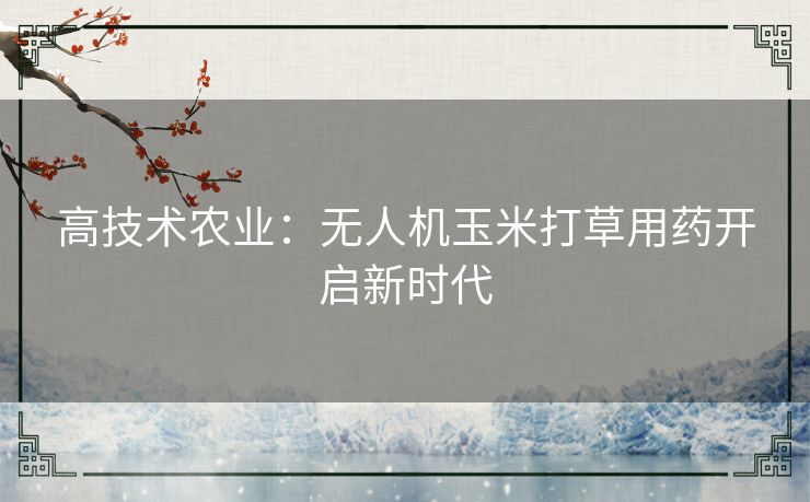高技术农业：无人机玉米打草用药开启新时代