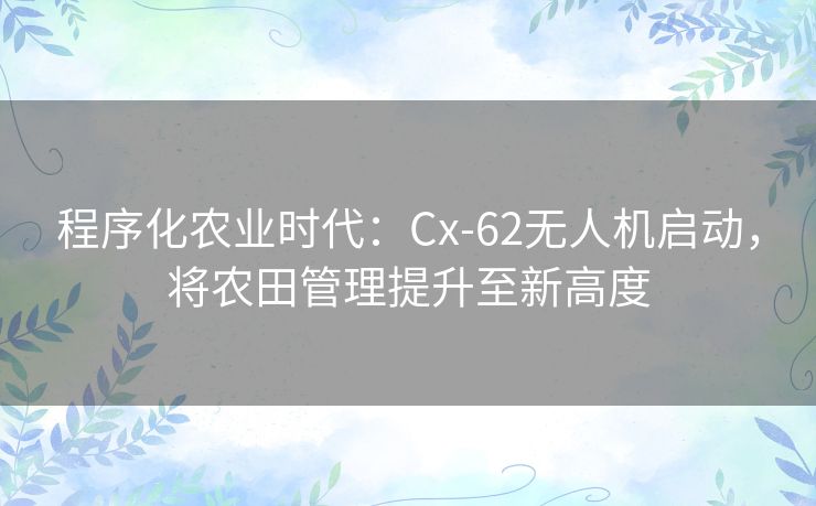 程序化农业时代：Cx-62无人机启动，将农田管理提升至新高度