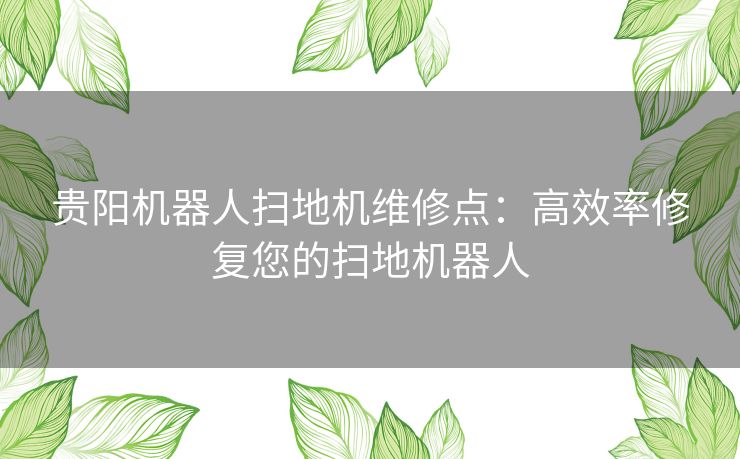贵阳机器人扫地机维修点：高效率修复您的扫地机器人