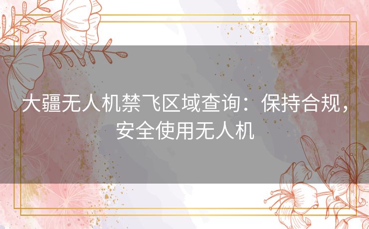 大疆无人机禁飞区域查询：保持合规，安全使用无人机