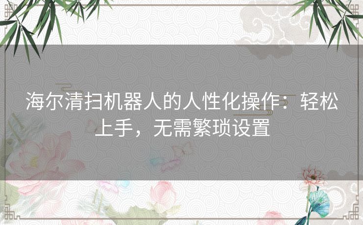 海尔清扫机器人的人性化操作：轻松上手，无需繁琐设置