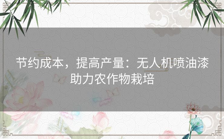 节约成本，提高产量：无人机喷油漆助力农作物栽培