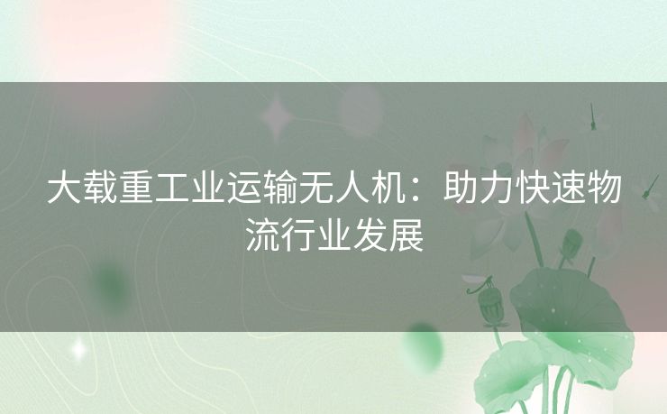 大载重工业运输无人机：助力快速物流行业发展