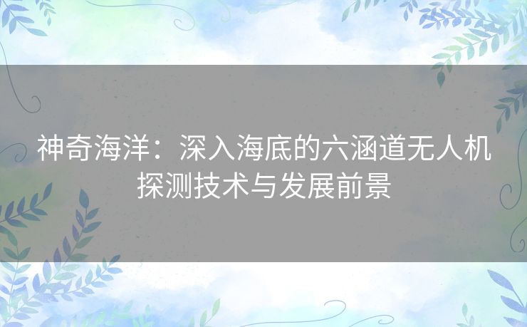 神奇海洋：深入海底的六涵道无人机探测技术与发展前景