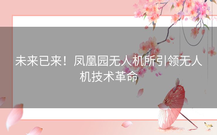 未来已来！凤凰园无人机所引领无人机技术革命