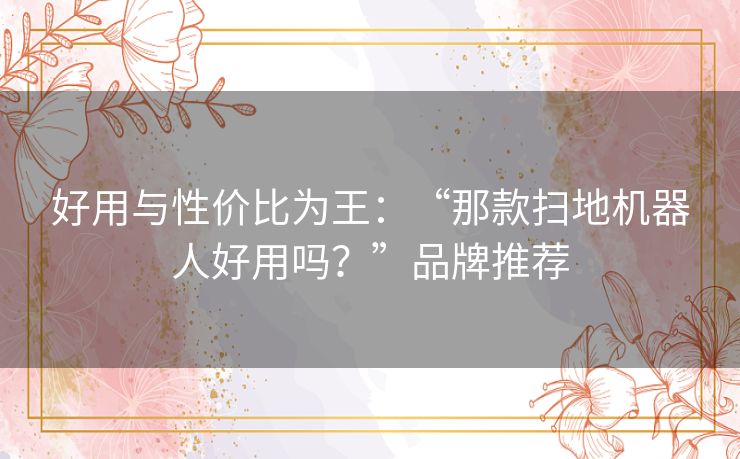 好用与性价比为王：“那款扫地机器人好用吗？”品牌推荐