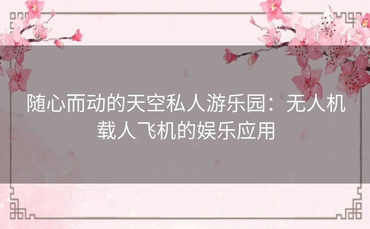 随心而动的天空私人游乐园：无人机载人飞机的娱乐应用