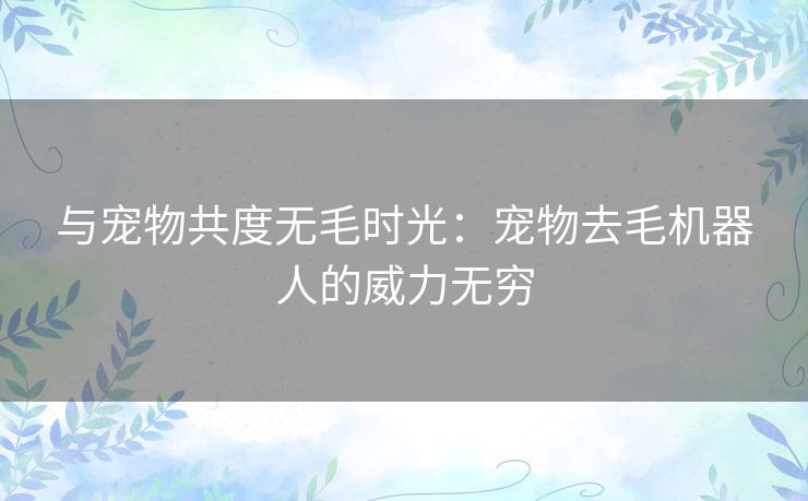 与宠物共度无毛时光：宠物去毛机器人的威力无穷