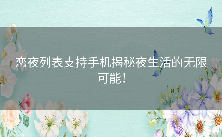 恋夜列表支持手机揭秘夜生活的无限可能！