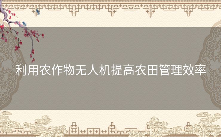 利用农作物无人机提高农田管理效率