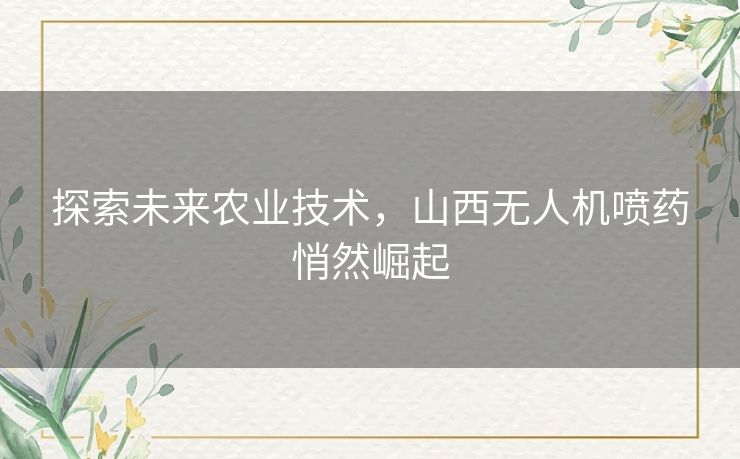 探索未来农业技术，山西无人机喷药悄然崛起