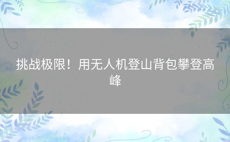 挑战极限！用无人机登山背包攀登高峰