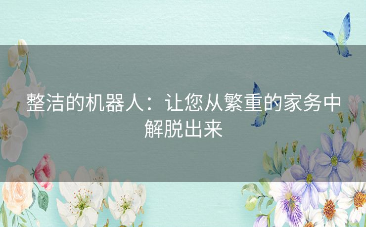 整洁的机器人：让您从繁重的家务中解脱出来