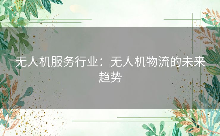 无人机服务行业：无人机物流的未来趋势