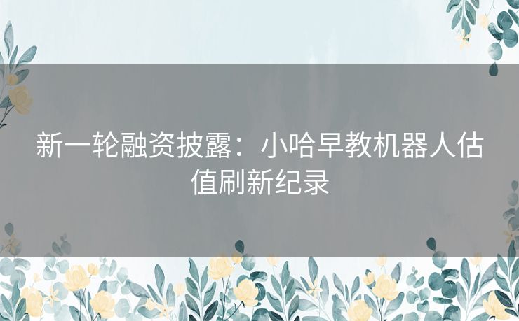 新一轮融资披露：小哈早教机器人估值刷新纪录