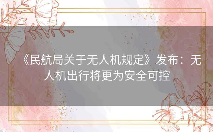 《民航局关于无人机规定》发布：无人机出行将更为安全可控