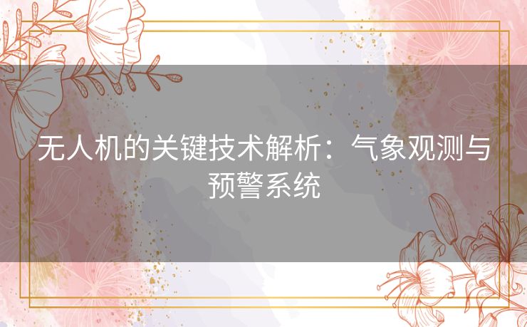 无人机的关键技术解析：气象观测与预警系统