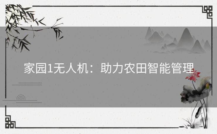 家园1无人机：助力农田智能管理