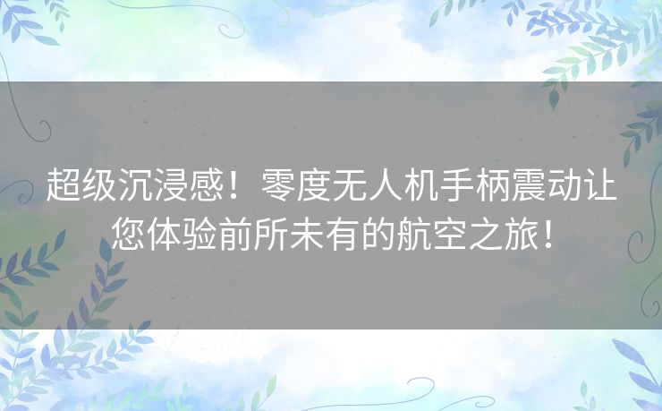 超级沉浸感！零度无人机手柄震动让您体验前所未有的航空之旅！