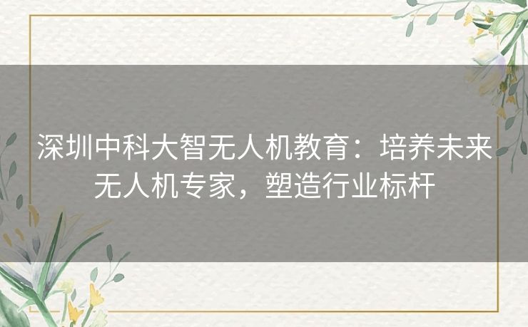深圳中科大智无人机教育：培养未来无人机专家，塑造行业标杆