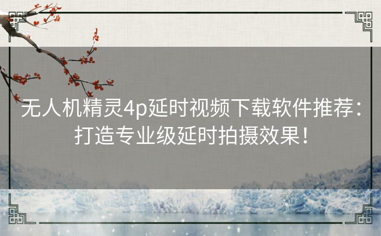 无人机精灵4p延时视频下载软件推荐：打造专业级延时拍摄效果！