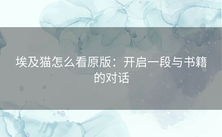 埃及猫怎么看原版：开启一段与书籍的对话