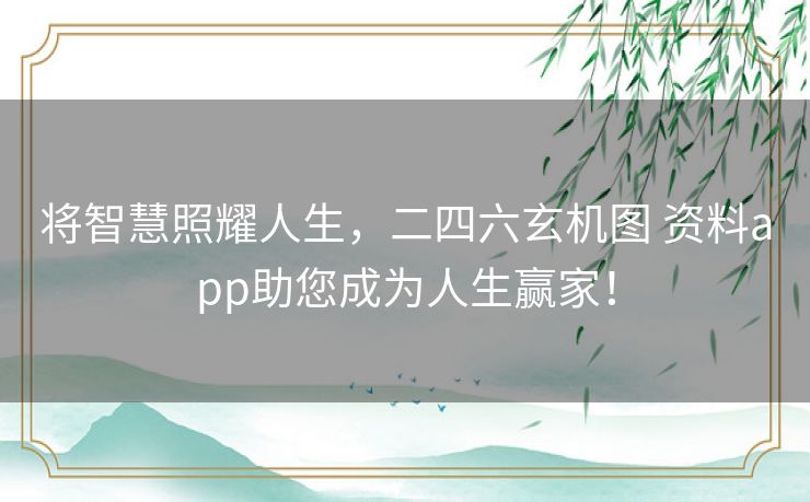 将智慧照耀人生，二四六玄机图 资料app助您成为人生赢家！