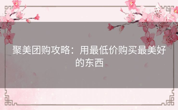 聚美团购攻略：用最低价购买最美好的东西