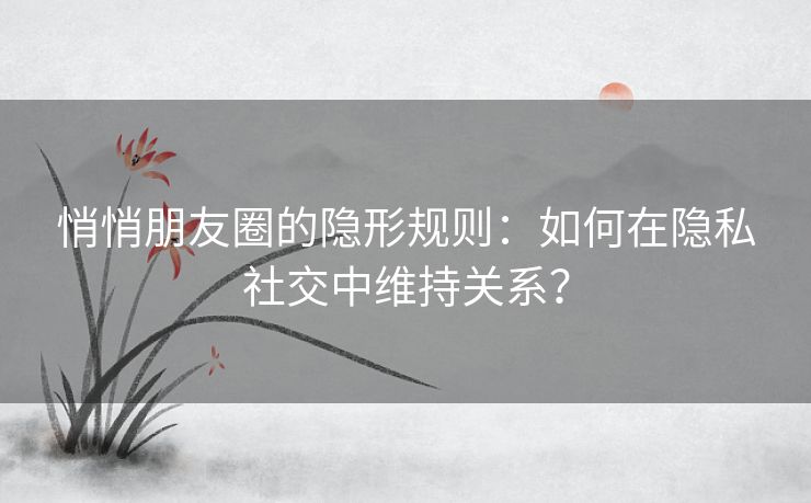 悄悄朋友圈的隐形规则：如何在隐私社交中维持关系？