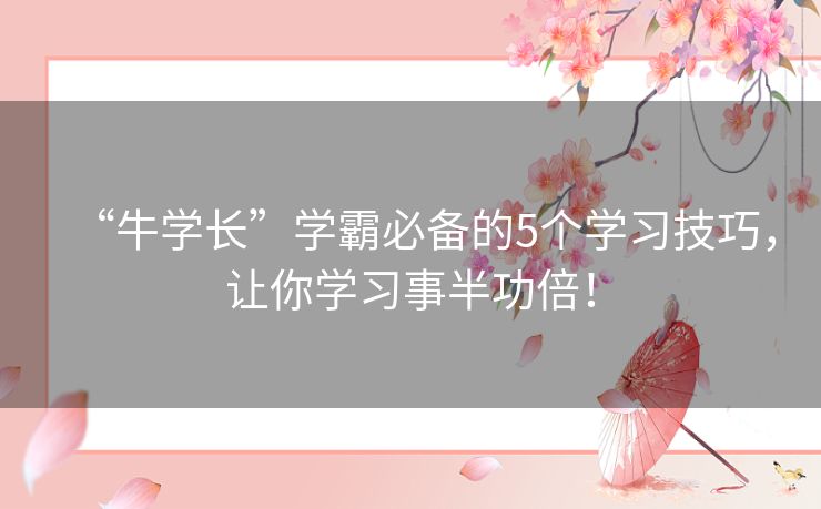 “牛学长”学霸必备的5个学习技巧，让你学习事半功倍！
