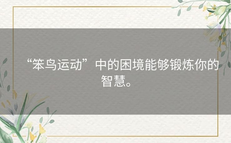 “笨鸟运动”中的困境能够锻炼你的智慧。