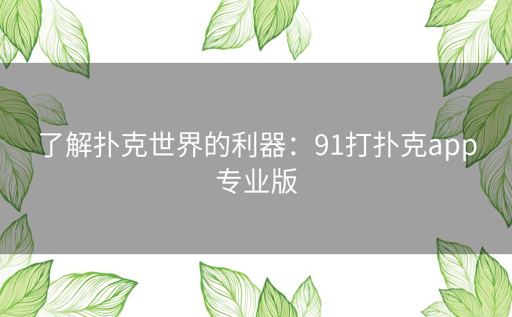 了解扑克世界的利器：91打扑克app专业版
