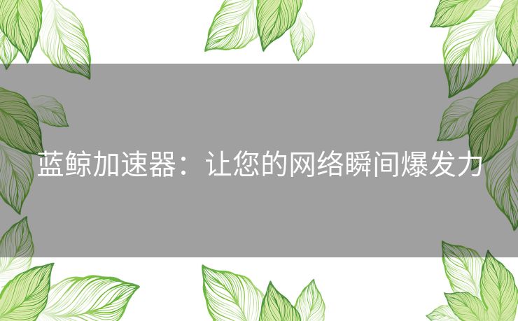 蓝鲸加速器：让您的网络瞬间爆发力