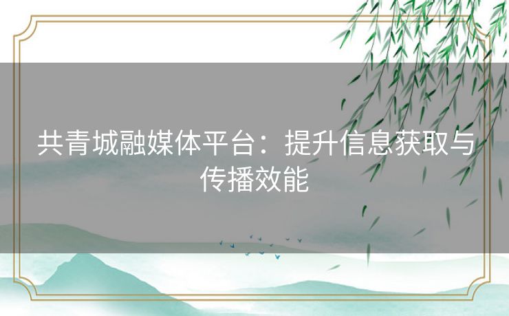 共青城融媒体平台：提升信息获取与传播效能