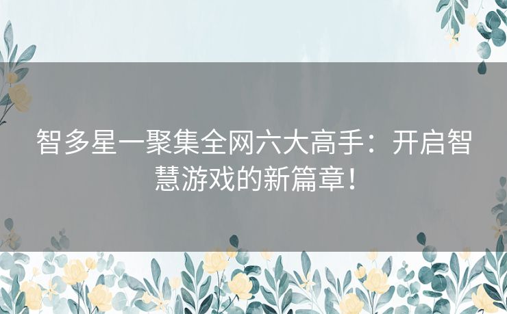 智多星一聚集全网六大高手：开启智慧游戏的新篇章！