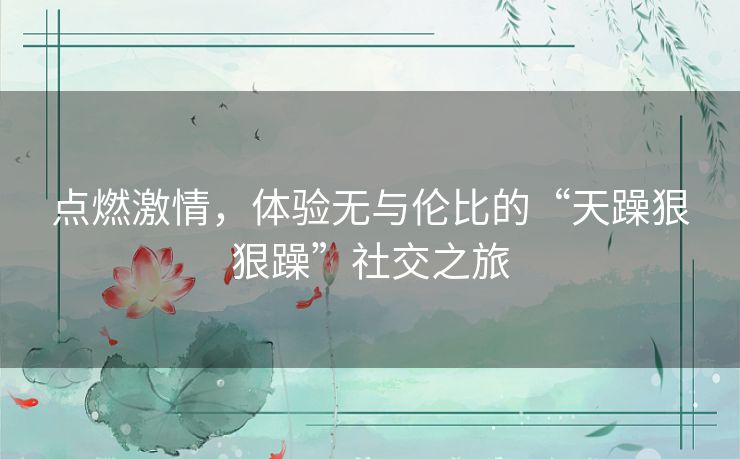 点燃激情，体验无与伦比的“天躁狠狠躁”社交之旅