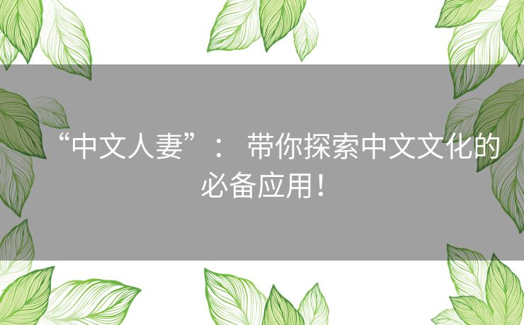 “中文人妻”： 带你探索中文文化的必备应用！