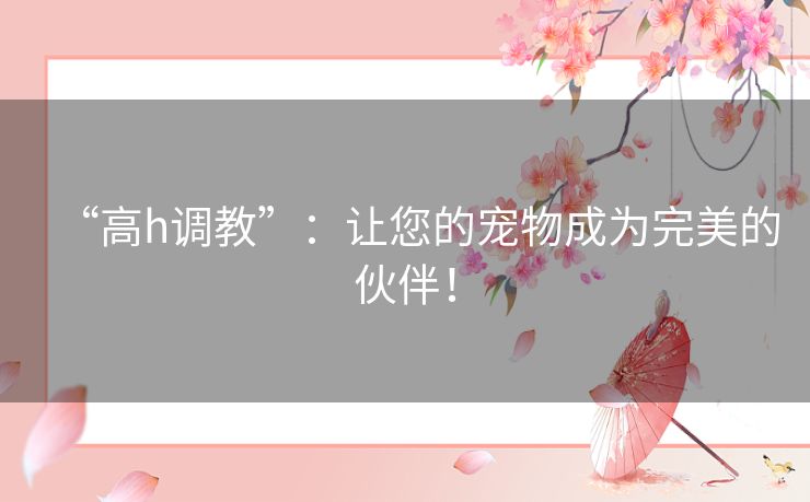 “高h调教”：让您的宠物成为完美的伙伴！