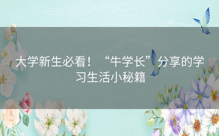 大学新生必看！“牛学长”分享的学习生活小秘籍