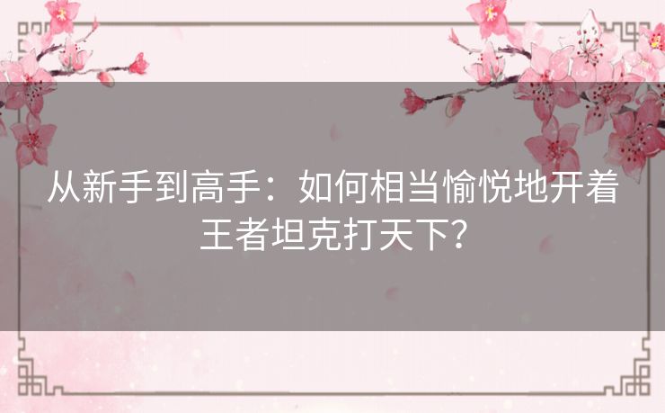 从新手到高手：如何相当愉悦地开着王者坦克打天下？