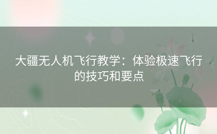 大疆无人机飞行教学：体验极速飞行的技巧和要点