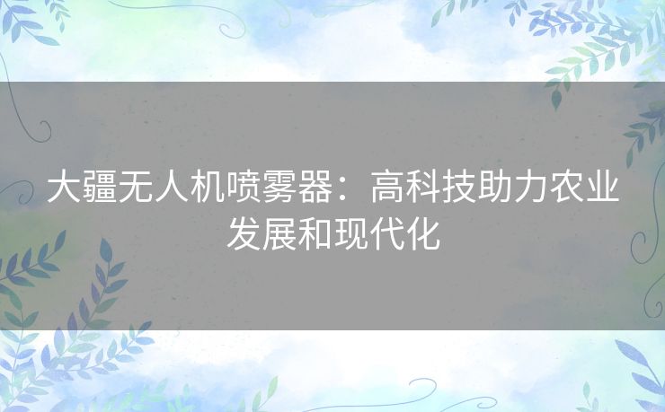 大疆无人机喷雾器：高科技助力农业发展和现代化
