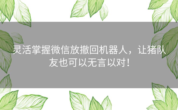 灵活掌握微信放撤回机器人，让猪队友也可以无言以对！