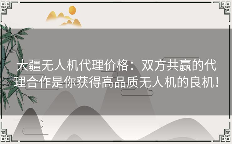 大疆无人机代理价格：双方共赢的代理合作是你获得高品质无人机的良机！
