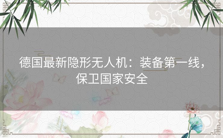 德国最新隐形无人机：装备第一线，保卫国家安全