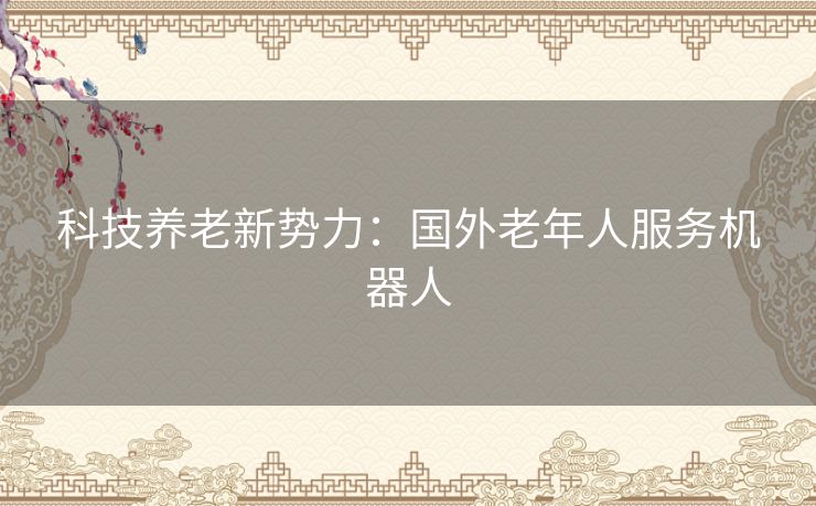 科技养老新势力：国外老年人服务机器人