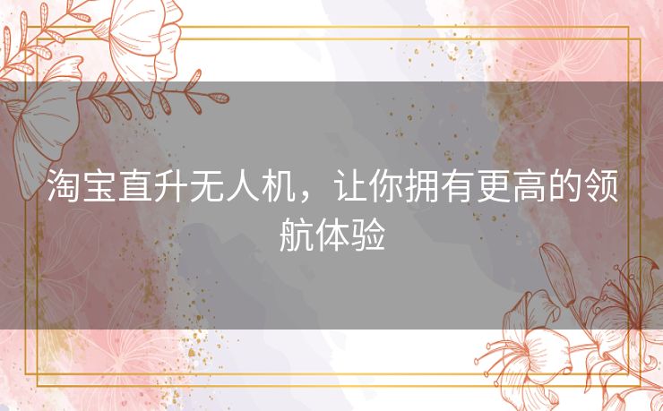 淘宝直升无人机，让你拥有更高的领航体验