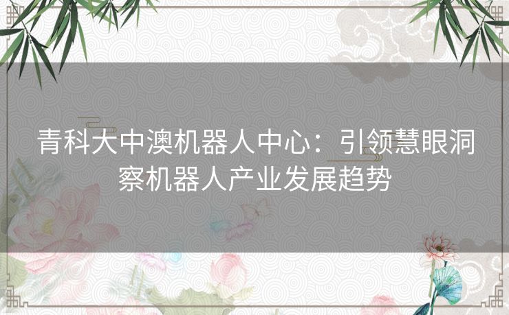 青科大中澳机器人中心：引领慧眼洞察机器人产业发展趋势