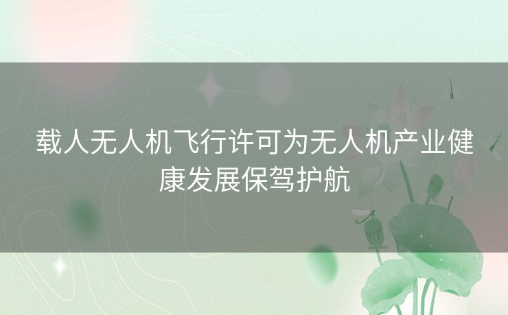 载人无人机飞行许可为无人机产业健康发展保驾护航