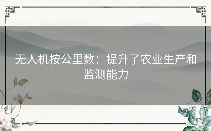 无人机按公里数：提升了农业生产和监测能力